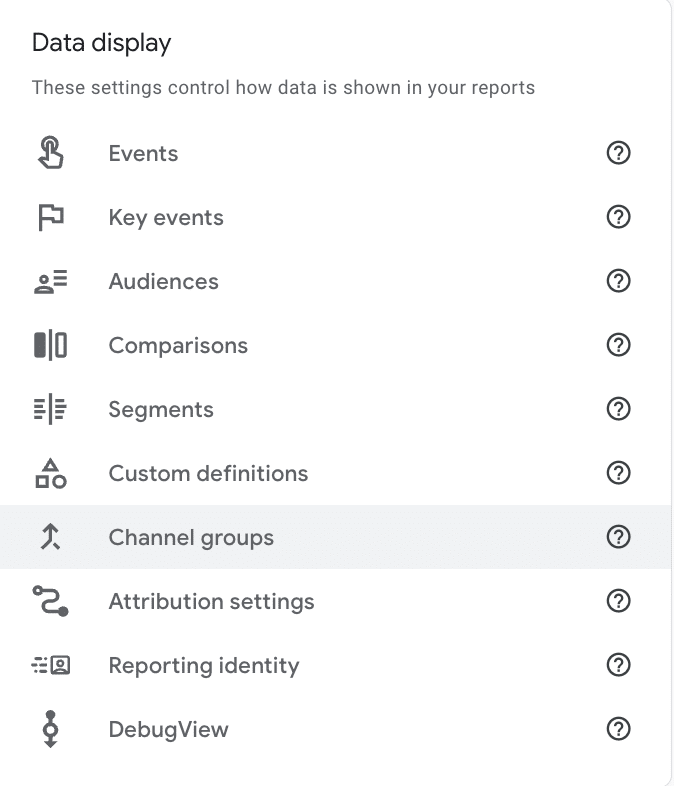 Google Analytics Data Display Settings.