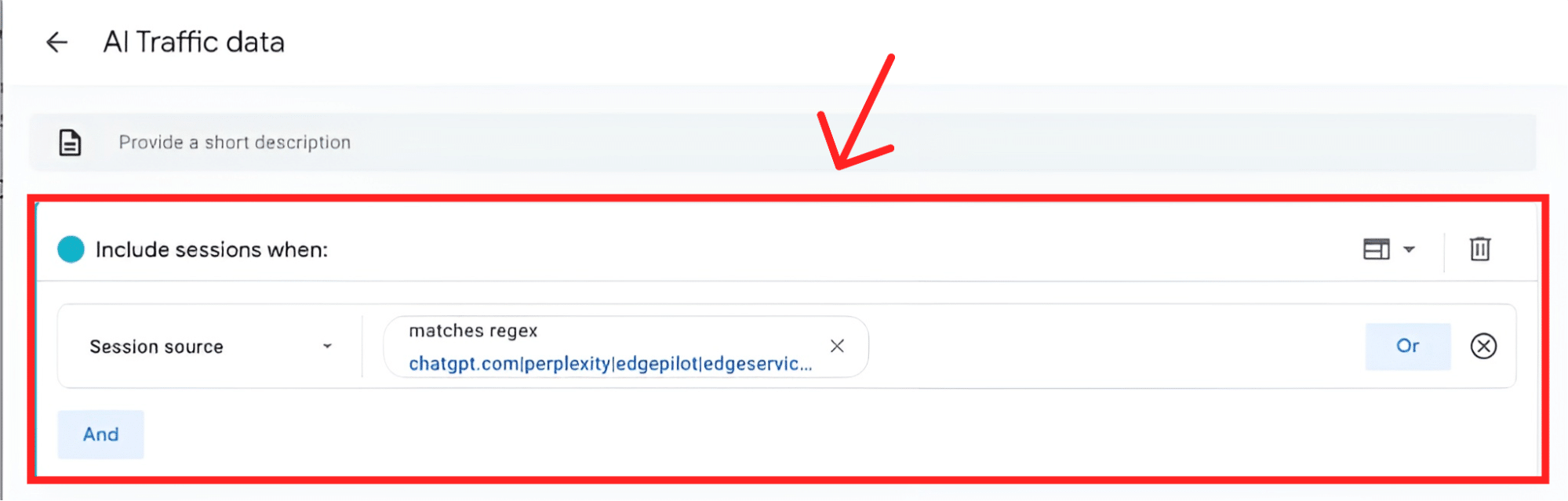 Section labeled AI traffic data on Google Analytics